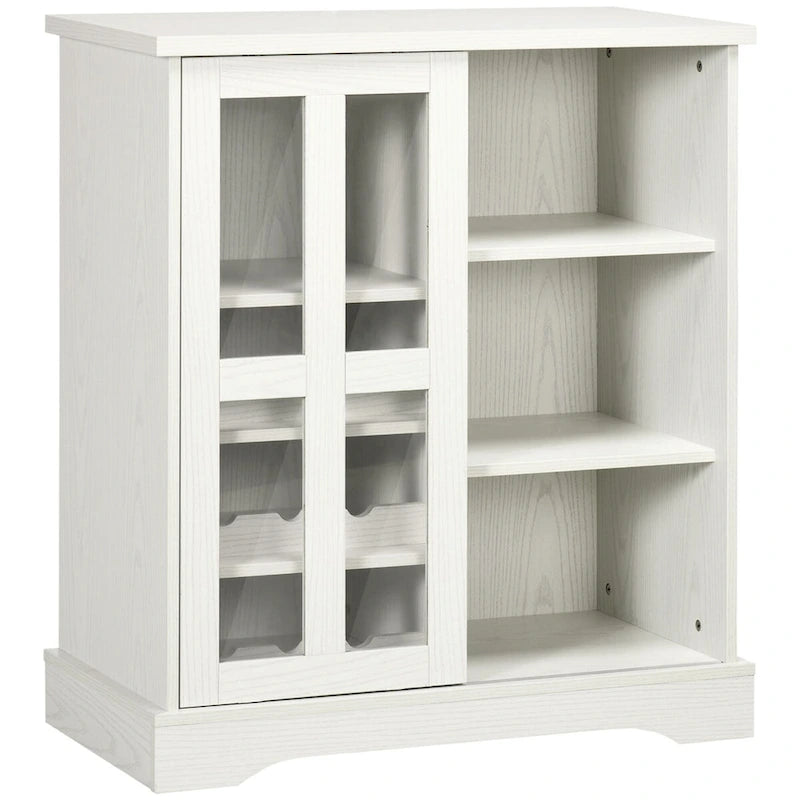 HOMCOM Buffet moderne, buffet de cuisine avec casiers à vin, porte coulissante en verre, étagères de rangement pour salon