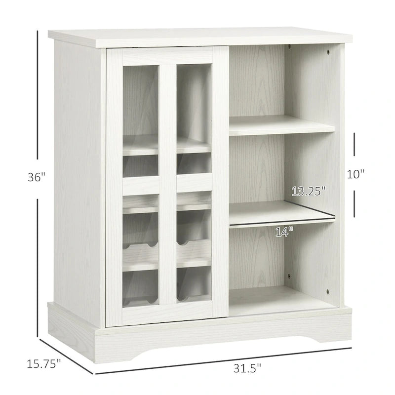 HOMCOM Buffet moderne, buffet de cuisine avec casiers à vin, porte coulissante en verre, étagères de rangement pour salon