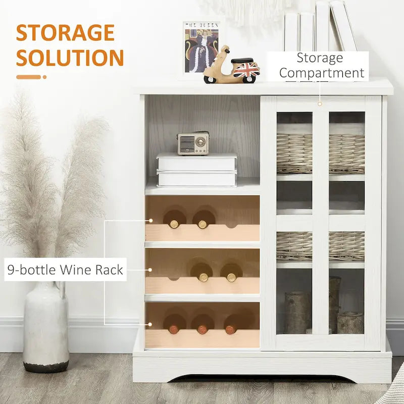 HOMCOM Buffet moderne, buffet de cuisine avec casiers à vin, porte coulissante en verre, étagères de rangement pour salon