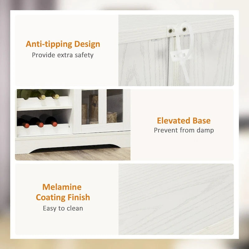 HOMCOM Buffet moderne, buffet de cuisine avec casiers à vin, porte coulissante en verre, étagères de rangement pour salon