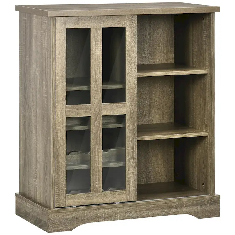HOMCOM Buffet moderne, buffet de cuisine avec casiers à vin, porte coulissante en verre, étagères de rangement pour salon