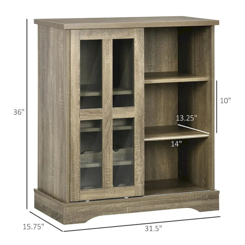 HOMCOM Buffet moderne, buffet de cuisine avec casiers à vin, porte coulissante en verre, étagères de rangement pour salon