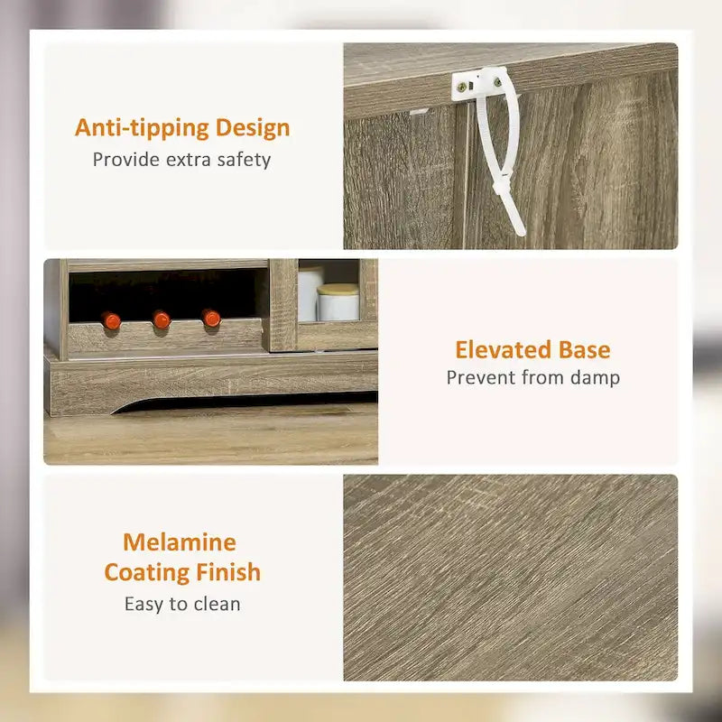 HOMCOM Buffet moderne, buffet de cuisine avec casiers à vin, porte coulissante en verre, étagères de rangement pour salon