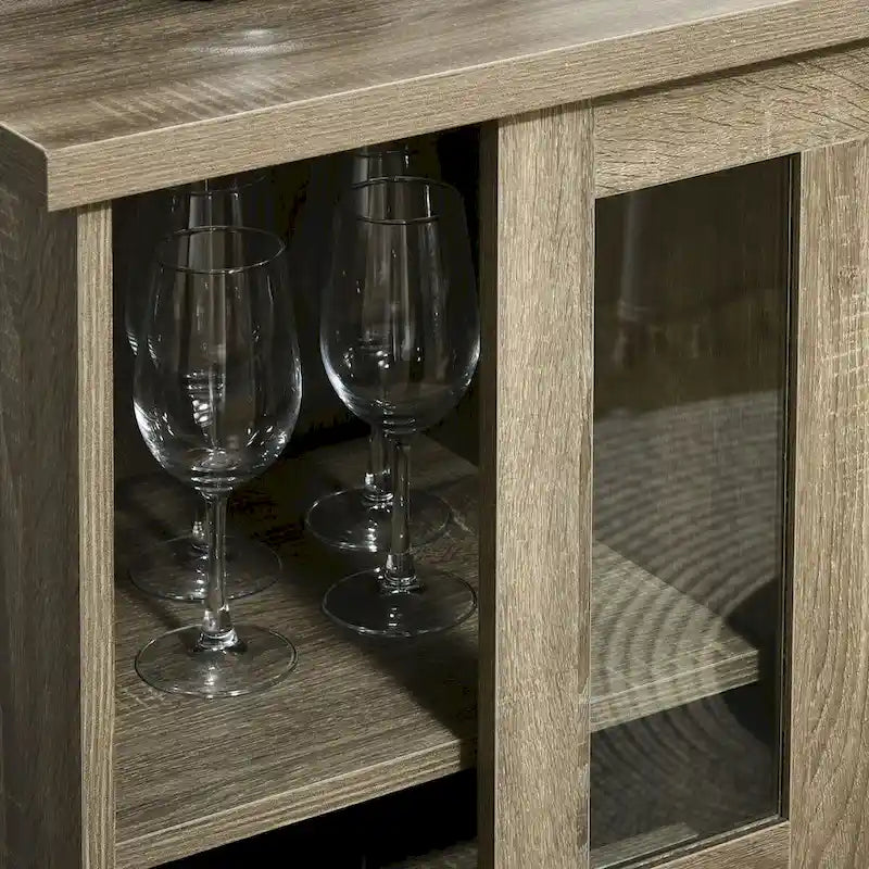 HOMCOM Buffet moderne, buffet de cuisine avec casiers à vin, porte coulissante en verre, étagères de rangement pour salon