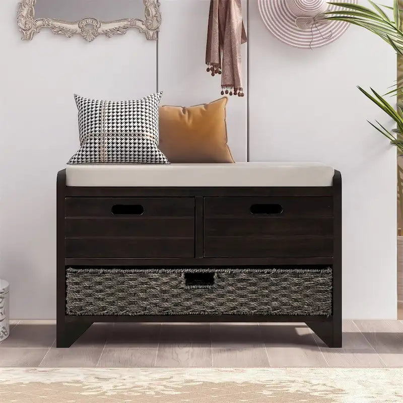Banc de rangement en bois avec 2 paniers tressés par Harper&Bright Designs