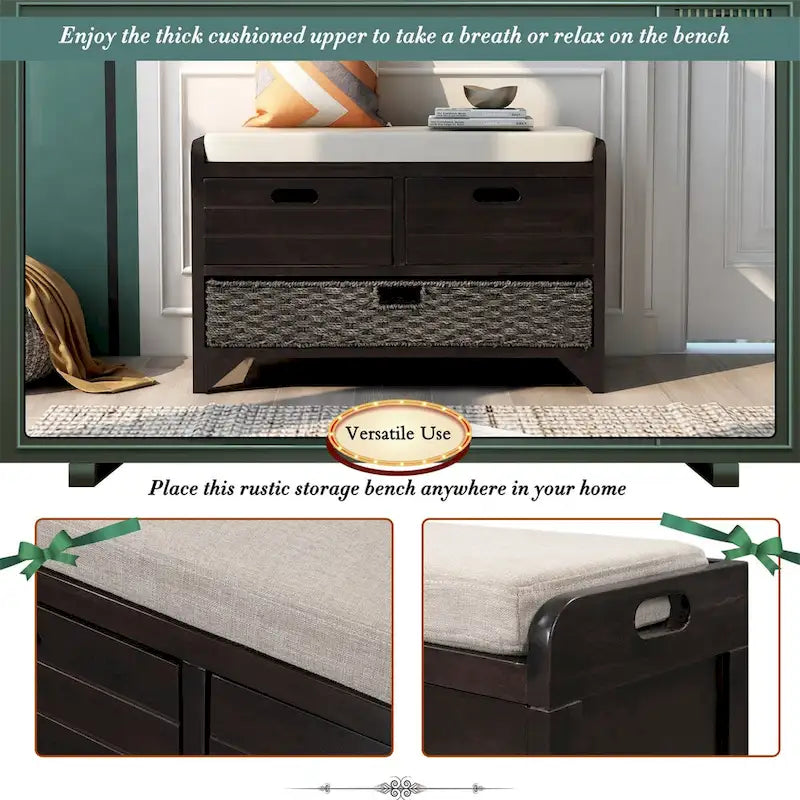 Banc de rangement en bois avec 2 paniers tressés par Harper&Bright Designs