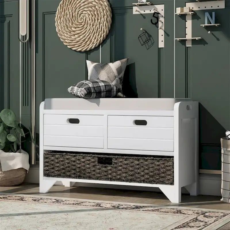 Banc de rangement en bois avec 2 paniers tressés par Harper&Bright Designs