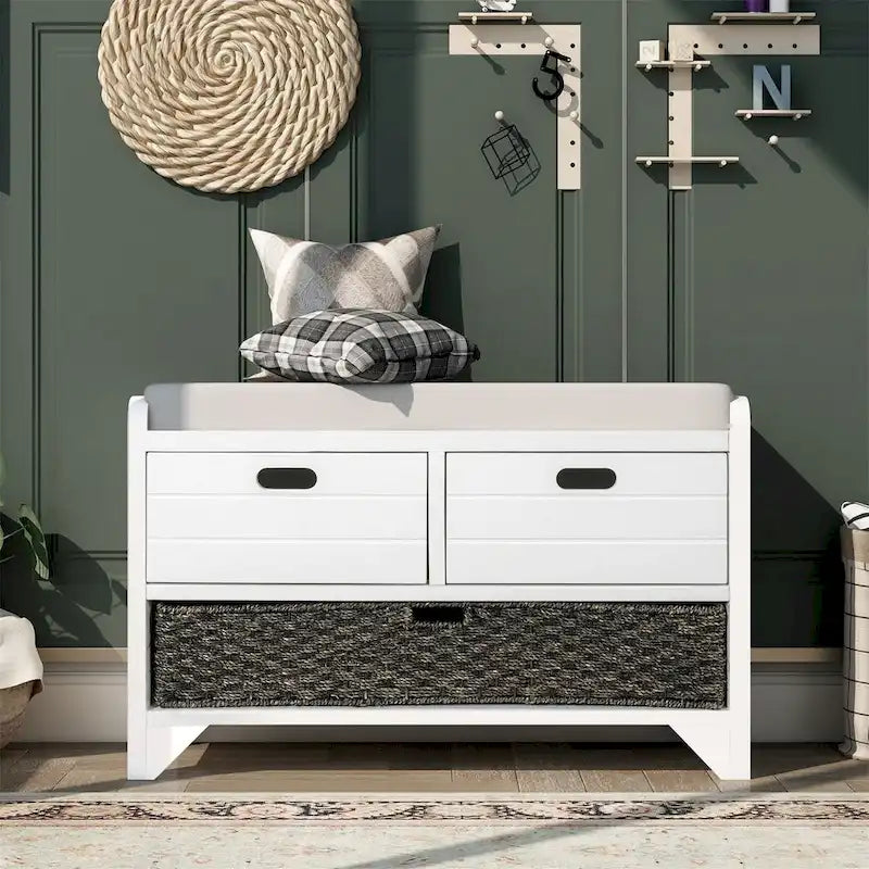 Banc de rangement en bois avec 2 paniers tressés par Harper&Bright Designs