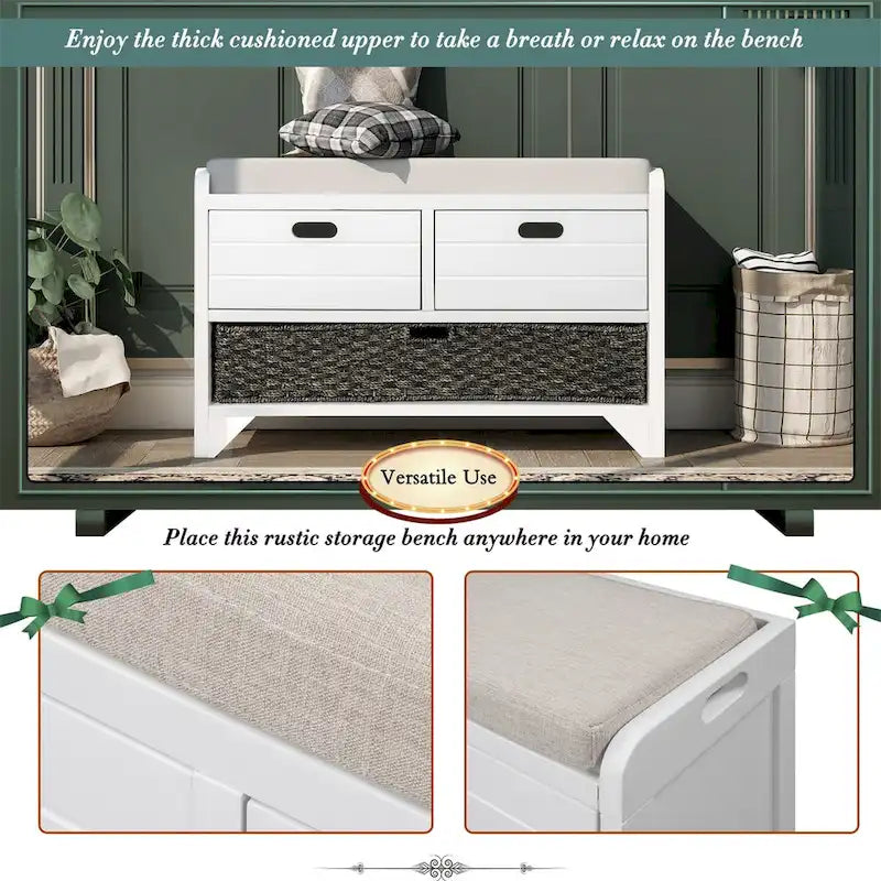 Banc de rangement en bois avec 2 paniers tressés par Harper&Bright Designs