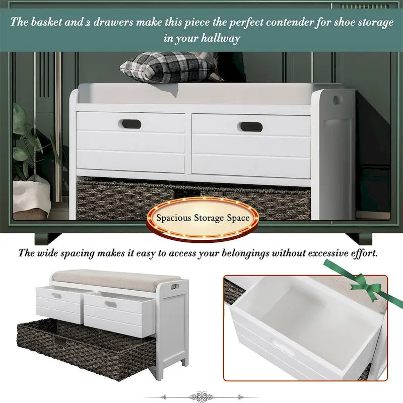 Banc de rangement en bois avec 2 paniers tressés par Harper&Bright Designs