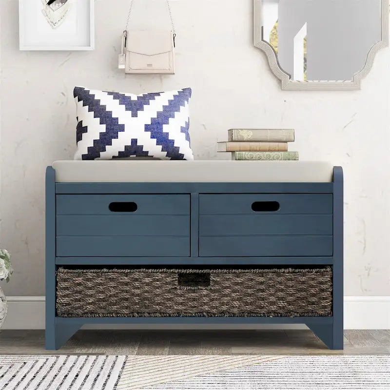 Banc de rangement en bois avec 2 paniers tressés par Harper&Bright Designs