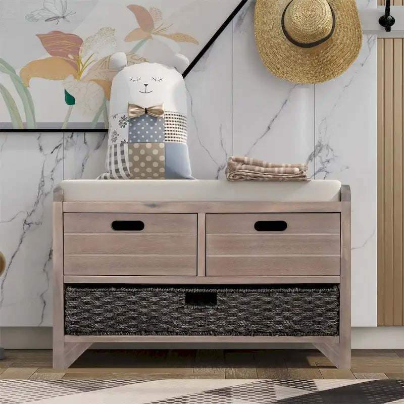 Banc de rangement en bois avec 2 paniers tressés par Harper&Bright Designs
