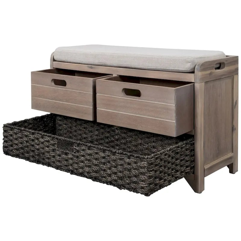 Banc de rangement en bois avec 2 paniers tressés par Harper&Bright Designs