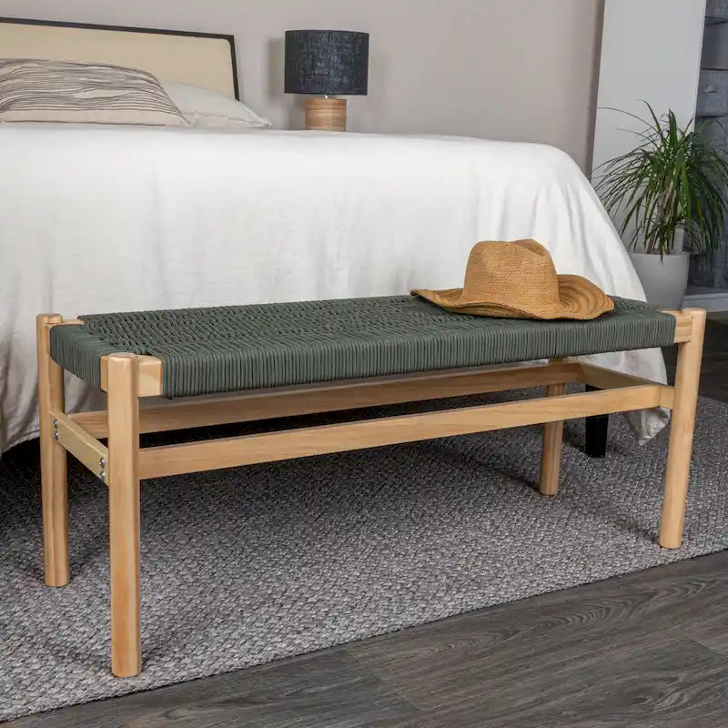 Banc d'entrée en bois massif et corde tressée Fernway - 43,3L x 15,0l x 18,0H