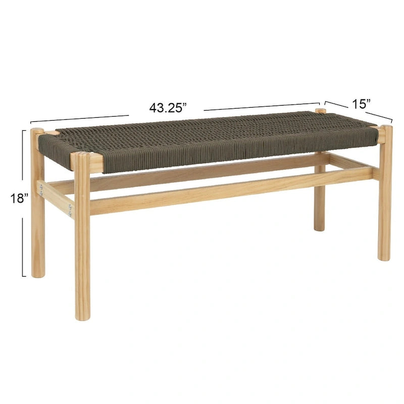 Banc d'entrée en bois massif et corde tressée Fernway - 43,3L x 15,0l x 18,0H