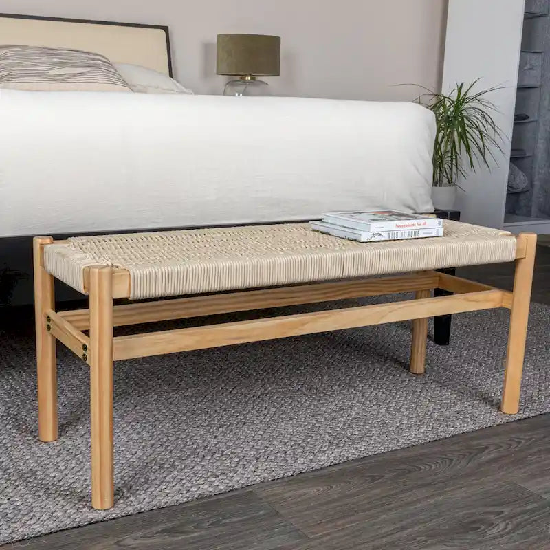 Banc d'entrée en bois massif et corde tressée Fernway - 43,3L x 15,0l x 18,0H