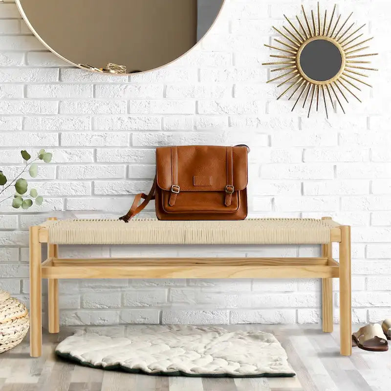 Banc d'entrée en bois massif et corde tressée Fernway - 43,3L x 15,0l x 18,0H