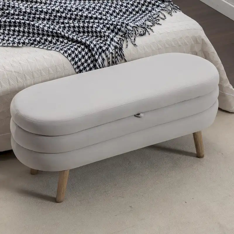 Banc de rangement pour chambre à coucher avec pieds en bois