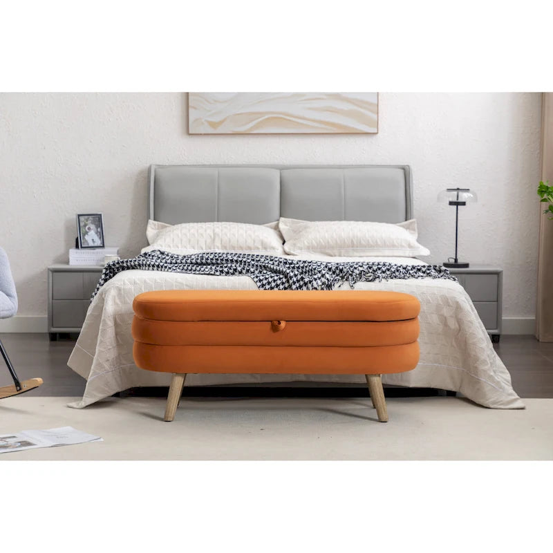 Banc de rangement pour chambre à coucher avec pieds en bois