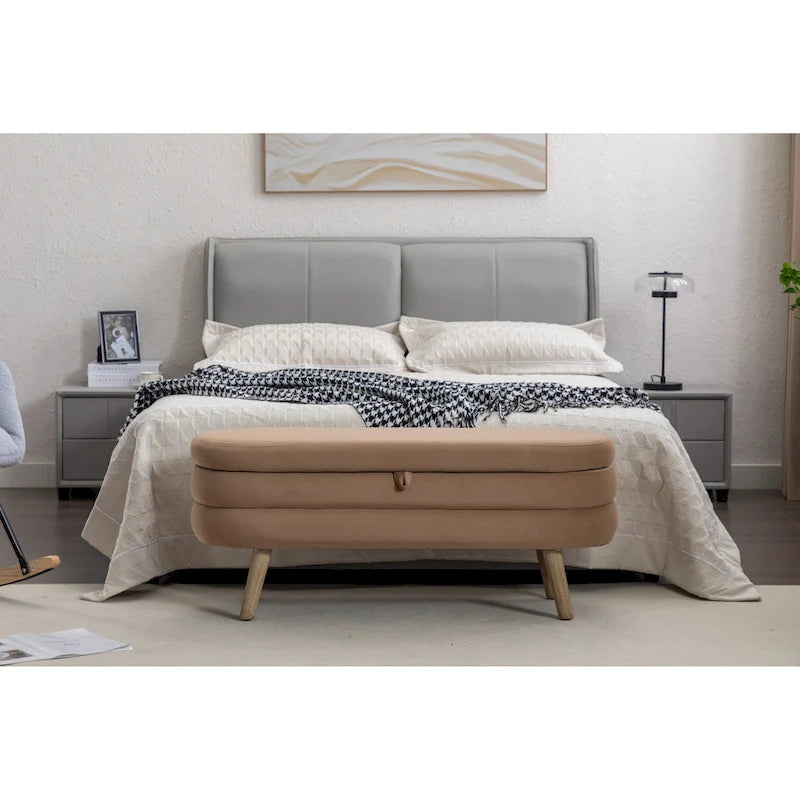 Banc de rangement pour chambre à coucher avec pieds en bois