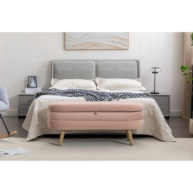 Banc de rangement pour chambre à coucher avec pieds en bois