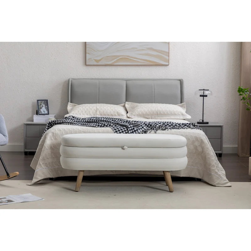 Banc de rangement pour chambre à coucher avec pieds en bois