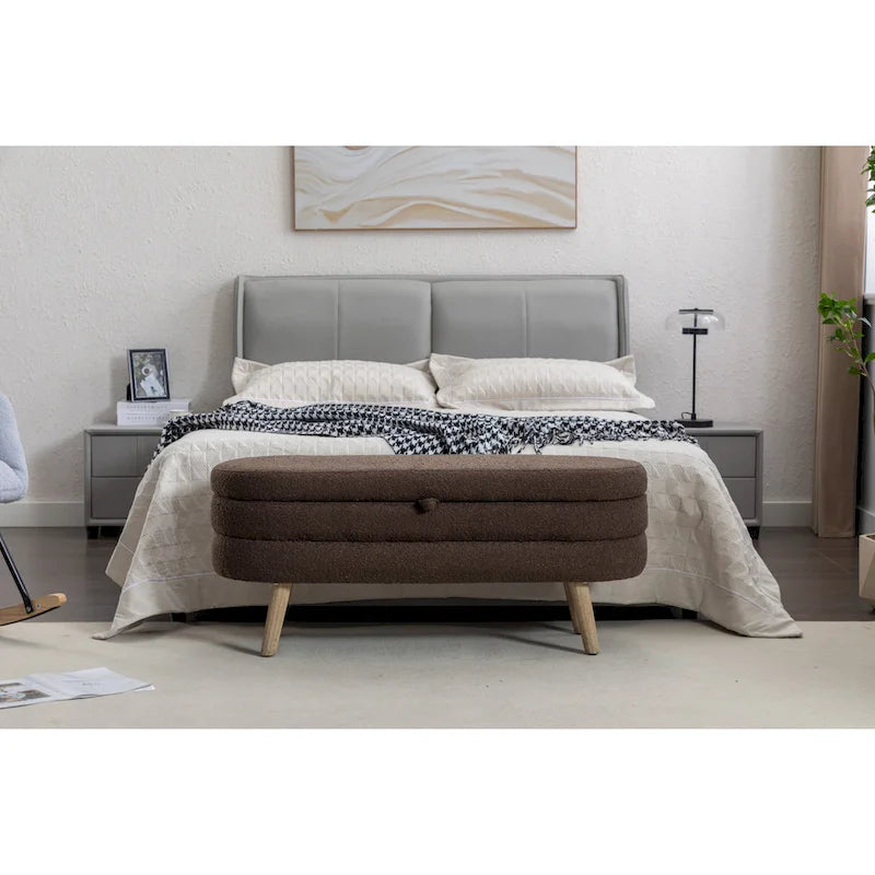 Banc de rangement pour chambre à coucher avec pieds en bois
