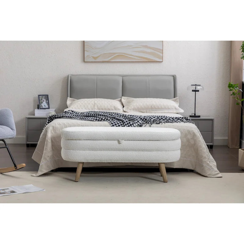 Banc de rangement pour chambre à coucher avec pieds en bois