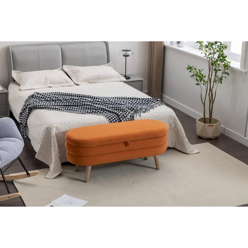 Banc de rangement pour chambre à coucher avec pieds en bois