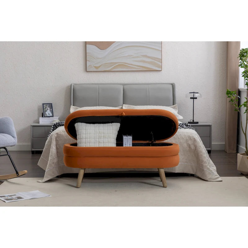 Banc de rangement pour chambre à coucher avec pieds en bois