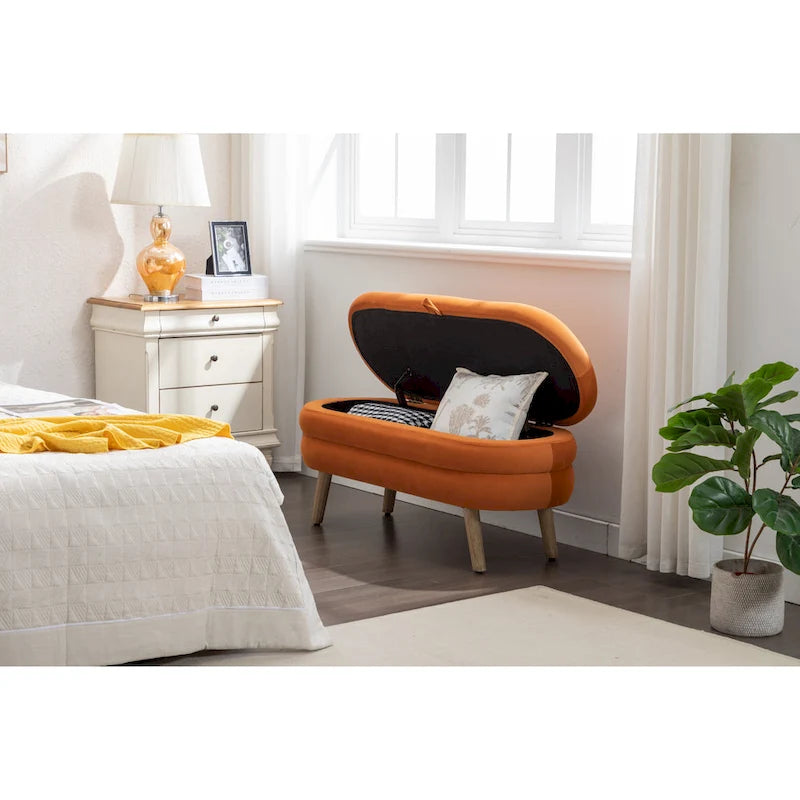 Banc de rangement pour chambre à coucher avec pieds en bois