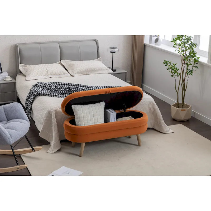 Banc de rangement pour chambre à coucher avec pieds en bois