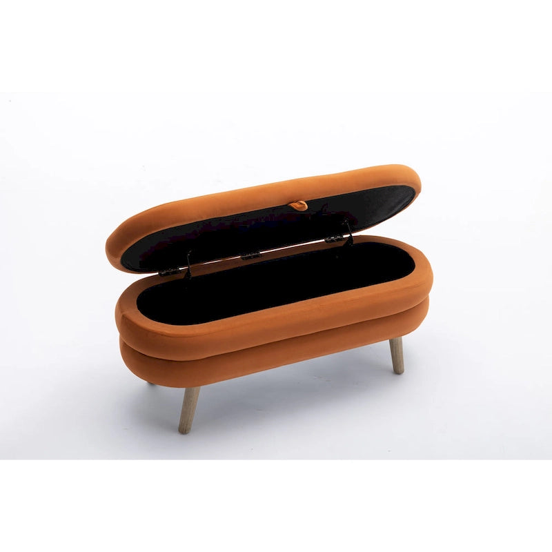 Banc de rangement pour chambre à coucher avec pieds en bois