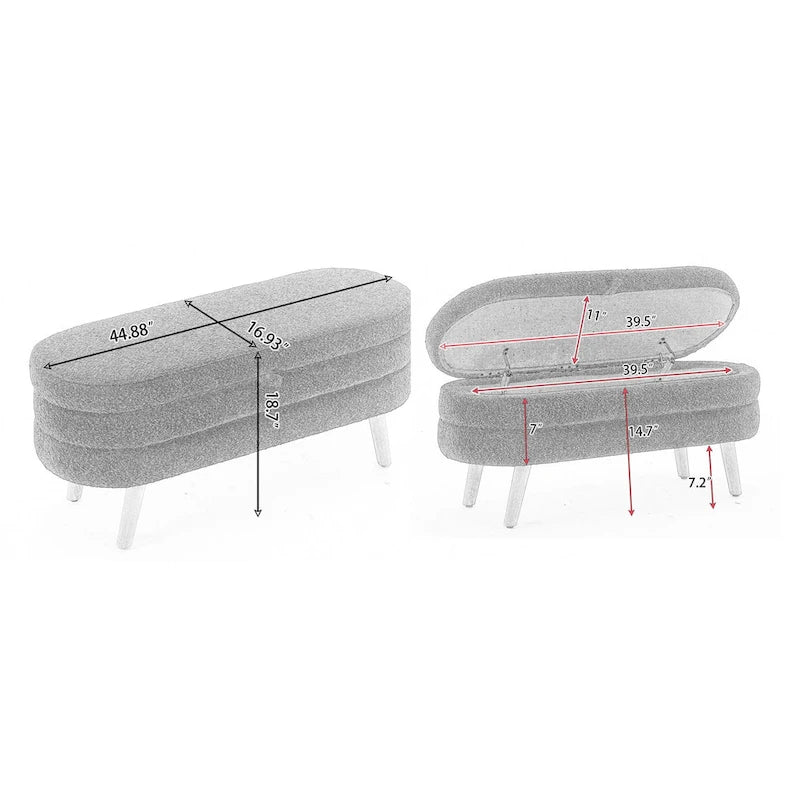 Banc de rangement pour chambre à coucher avec pieds en bois