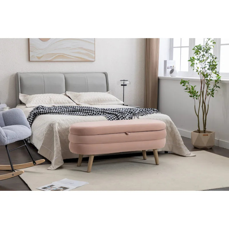 Banc de rangement pour chambre à coucher avec pieds en bois