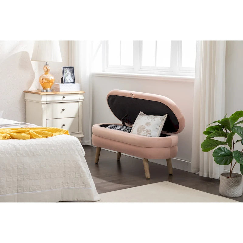 Banc de rangement pour chambre à coucher avec pieds en bois