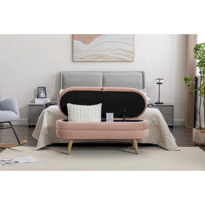 Banc de rangement pour chambre à coucher avec pieds en bois