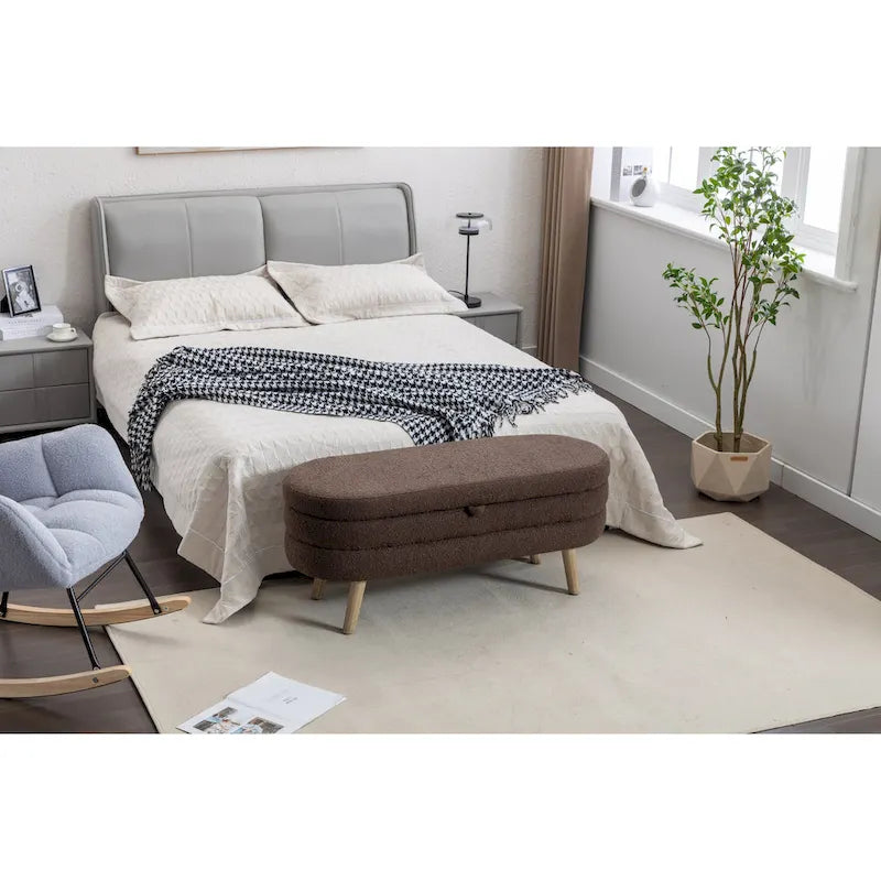 Banc de rangement pour chambre à coucher avec pieds en bois