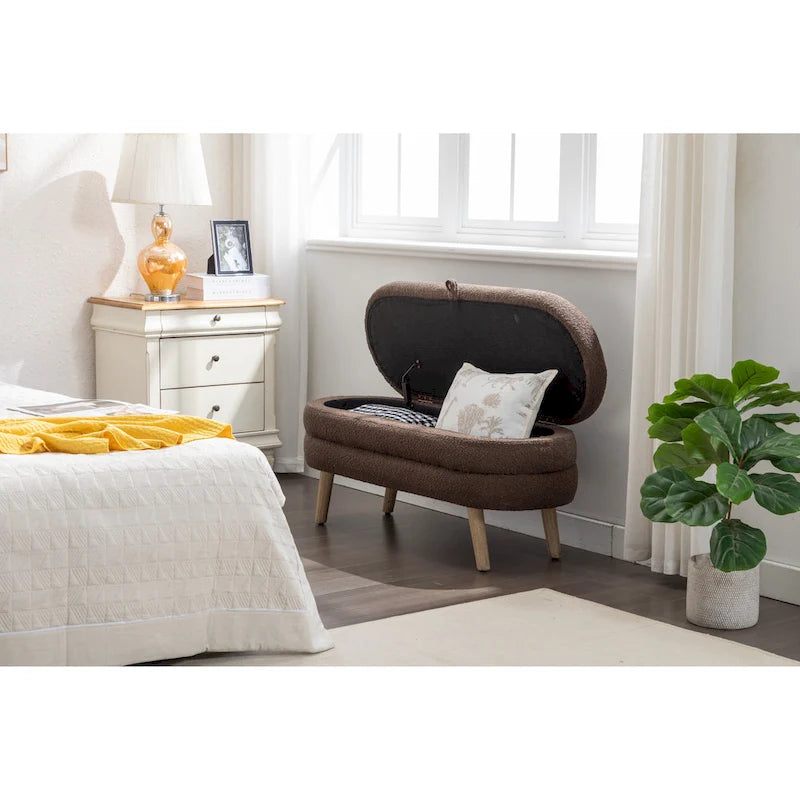 Banc de rangement pour chambre à coucher avec pieds en bois