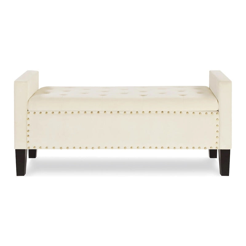 Banc de rangement capitonné GEITIN avec boutons touffetés et garniture cloutée