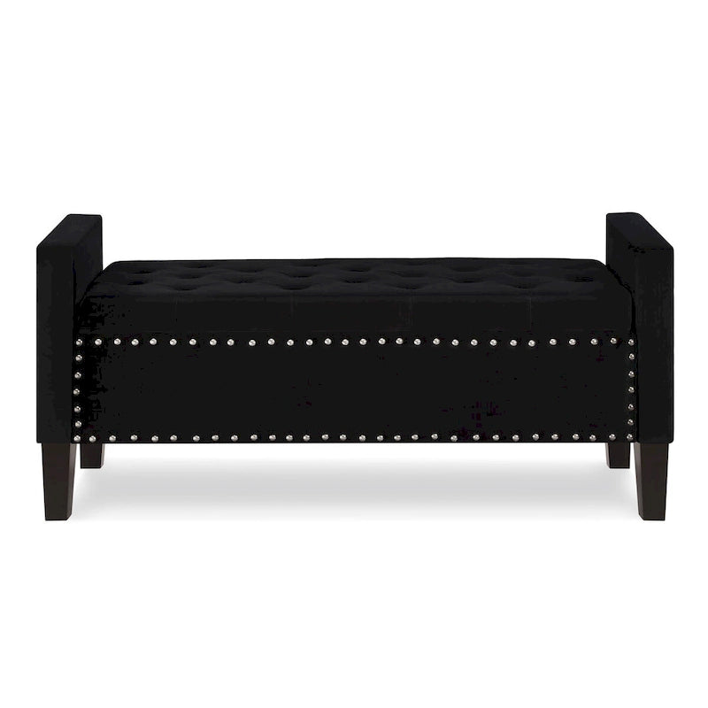 Banc de rangement capitonné GEITIN avec boutons touffetés et garniture cloutée