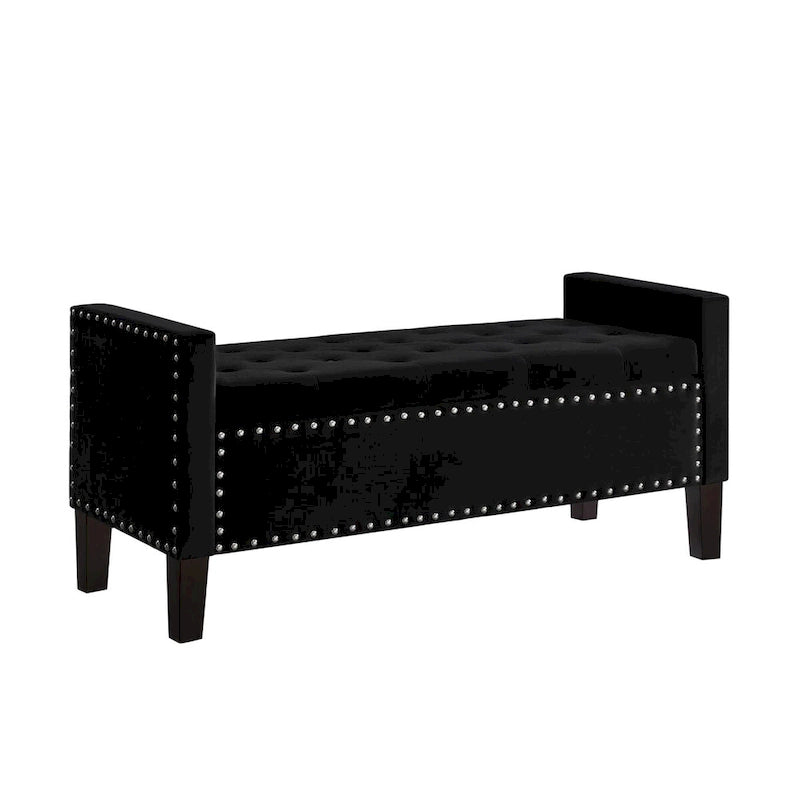 Banc de rangement capitonné GEITIN avec boutons touffetés et garniture cloutée
