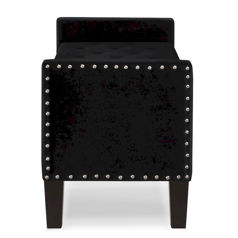 Banc de rangement capitonné GEITIN avec boutons touffetés et garniture cloutée