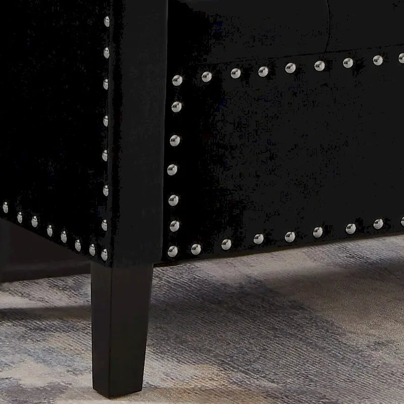 Banc de rangement capitonné GEITIN avec boutons touffetés et garniture cloutée