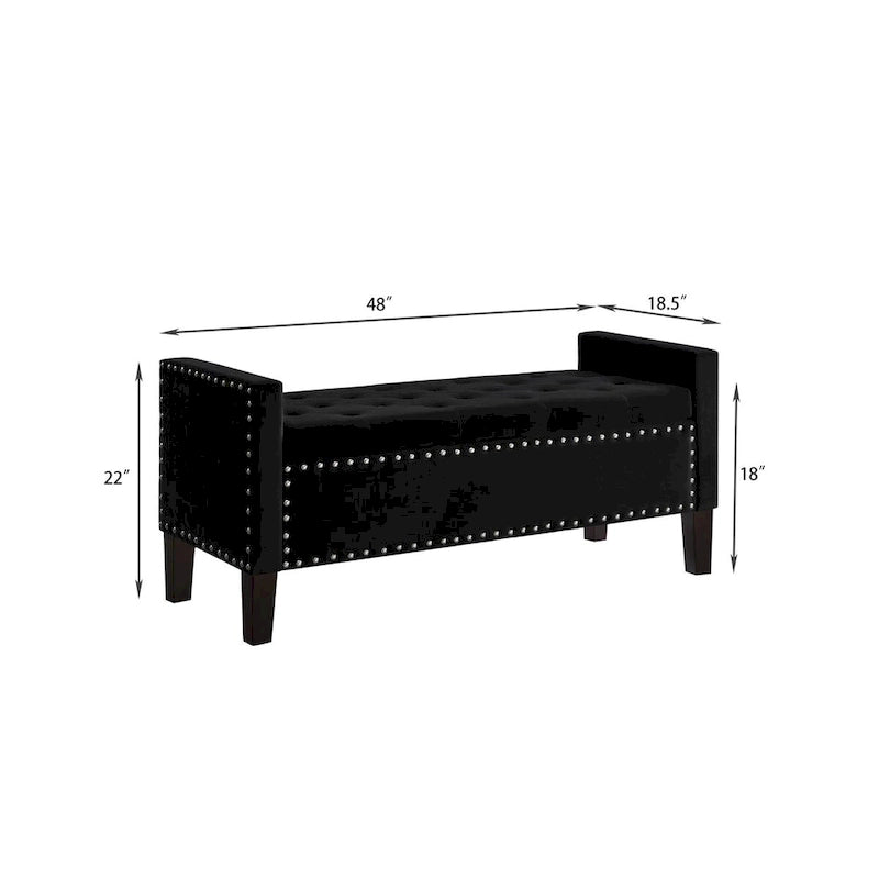 Banc de rangement capitonné GEITIN avec boutons touffetés et garniture cloutée
