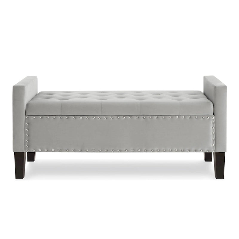 Banc de rangement capitonné GEITIN avec boutons touffetés et garniture cloutée