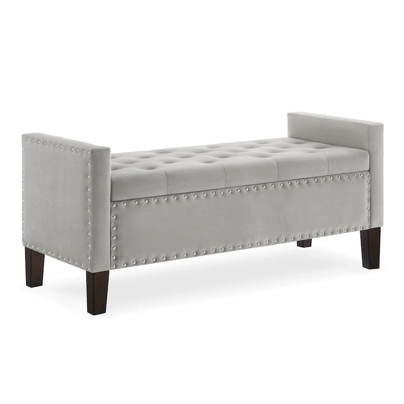 Banc de rangement capitonné GEITIN avec boutons touffetés et garniture cloutée