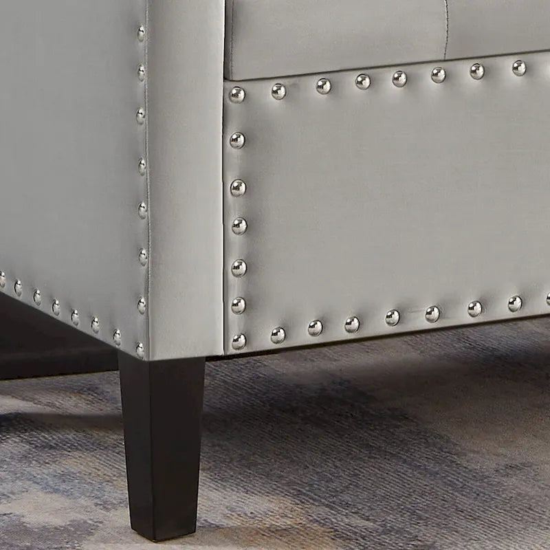 Banc de rangement capitonné GEITIN avec boutons touffetés et garniture cloutée