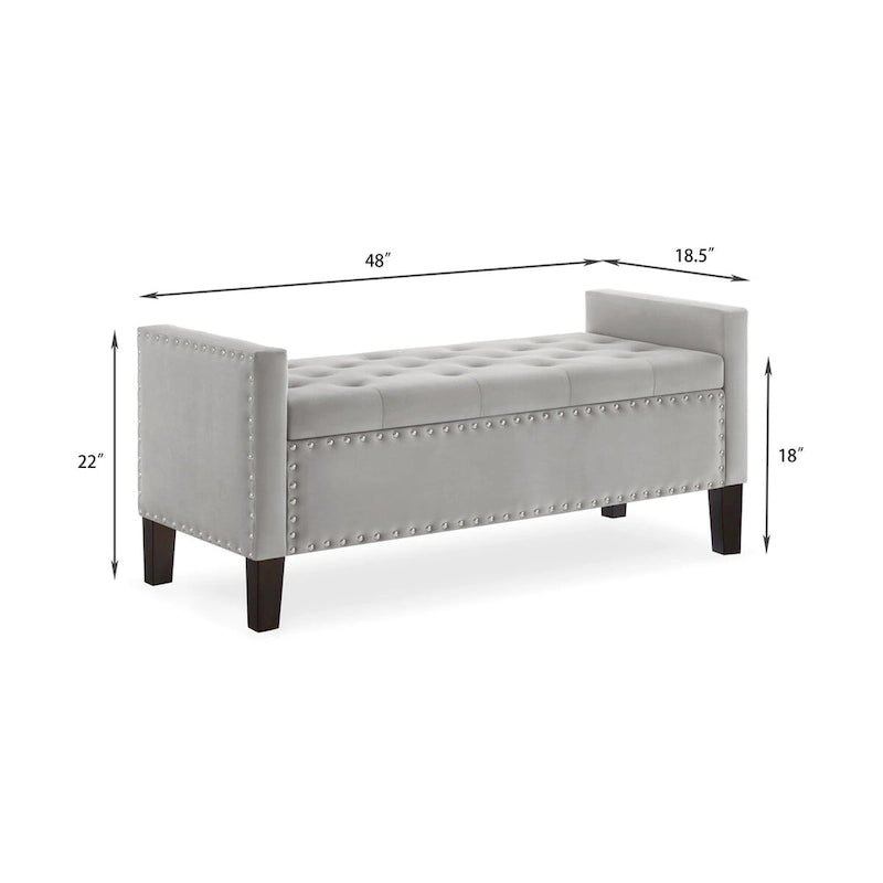 Banc de rangement capitonné GEITIN avec boutons touffetés et garniture cloutée
