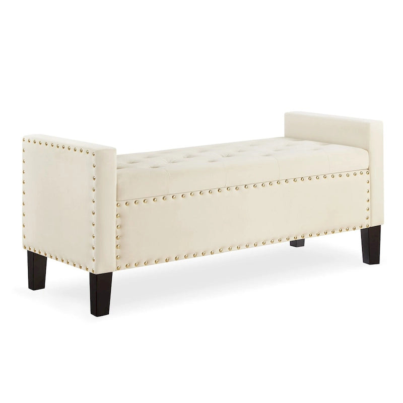 Banc de rangement capitonné GEITIN avec boutons touffetés et garniture cloutée